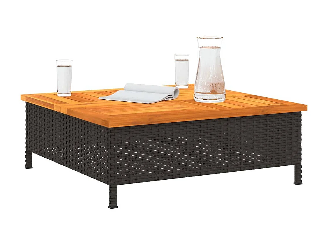 Tuintafel 70x70x25 cm poly rattan en acaciahout zwart