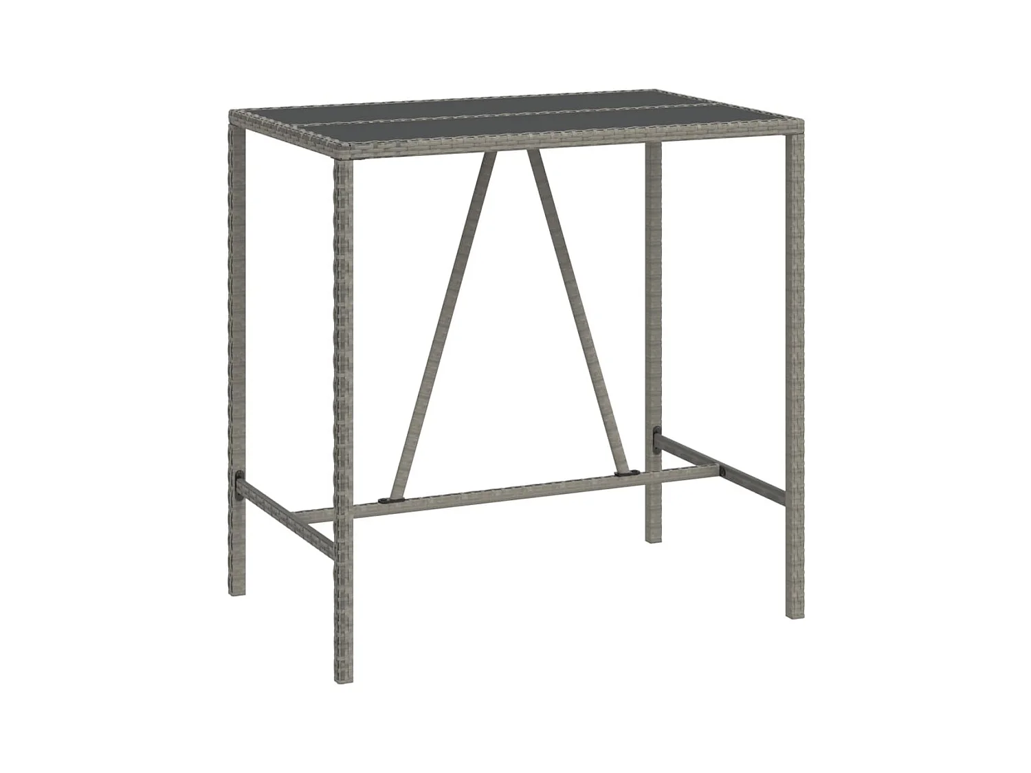 Table de bar et dessus en verre gris 110x70x110 cm poly rotin