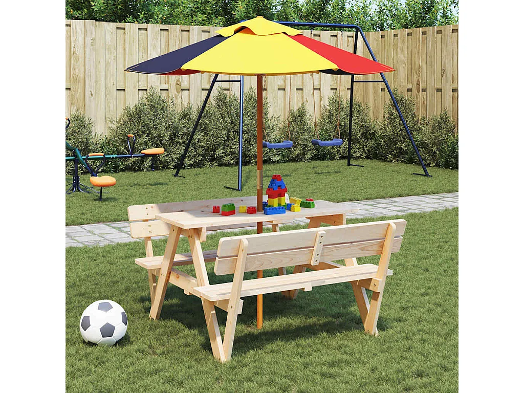 Table de pique-nique pour 4 enfants avec parasol bois de sapin