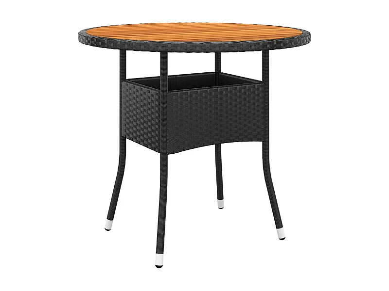 Mesa de jardín madera acacia y ratán sintético negro Ø80x75 cm