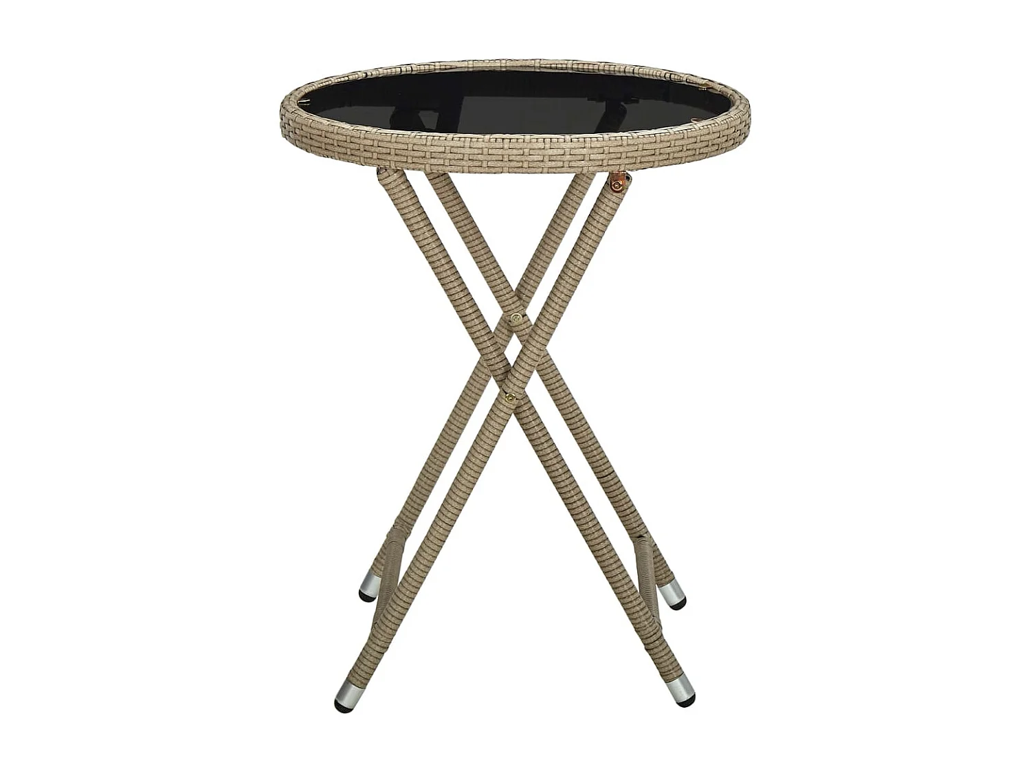 Table à thé Beige 60 cm Résine tressée et verre trempé