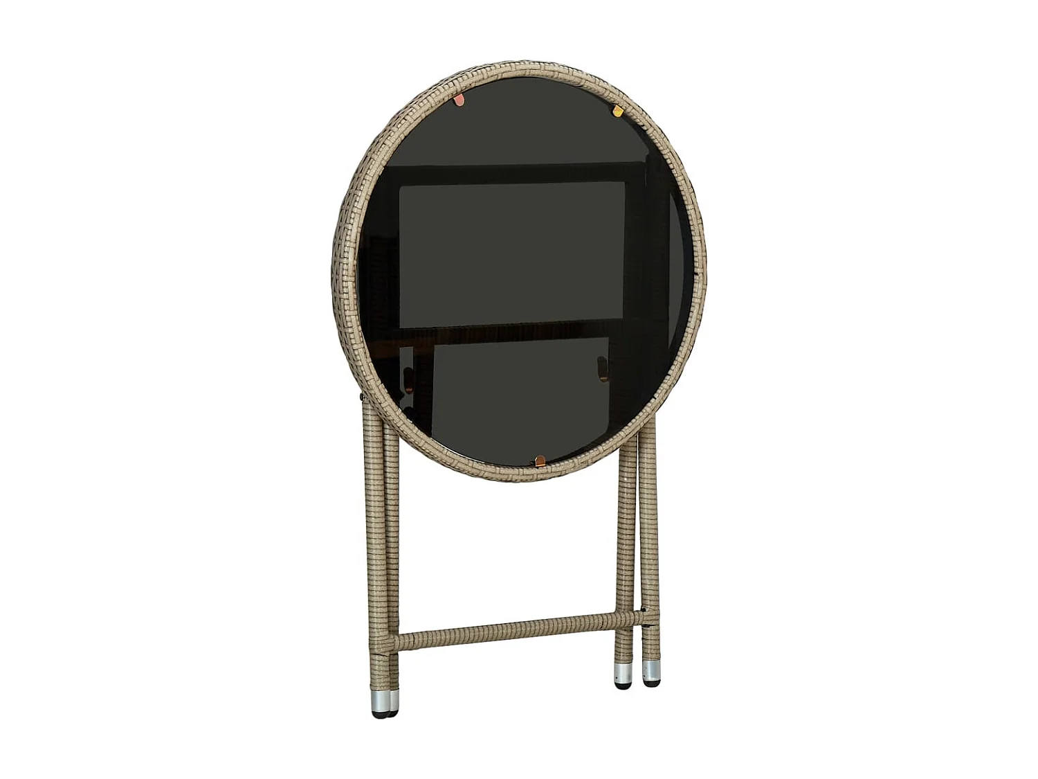 Table à thé Beige 60 cm Résine tressée et verre trempé