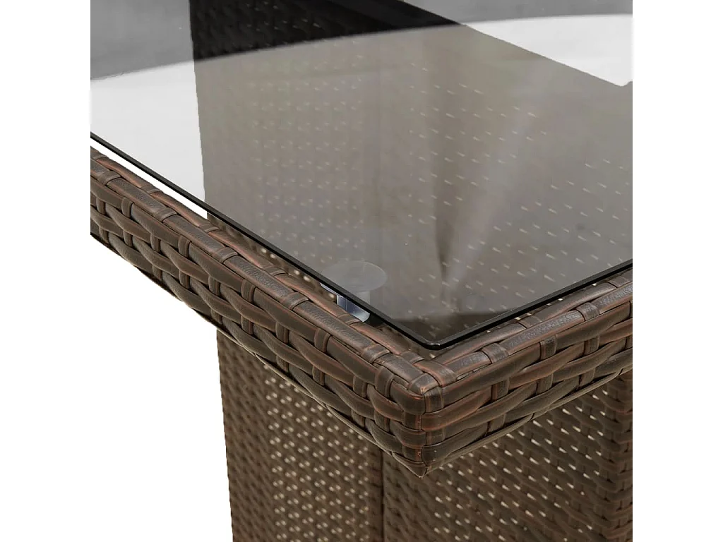 Tuintafel met glazen blad 190x80x74 cm poly rattan bruin