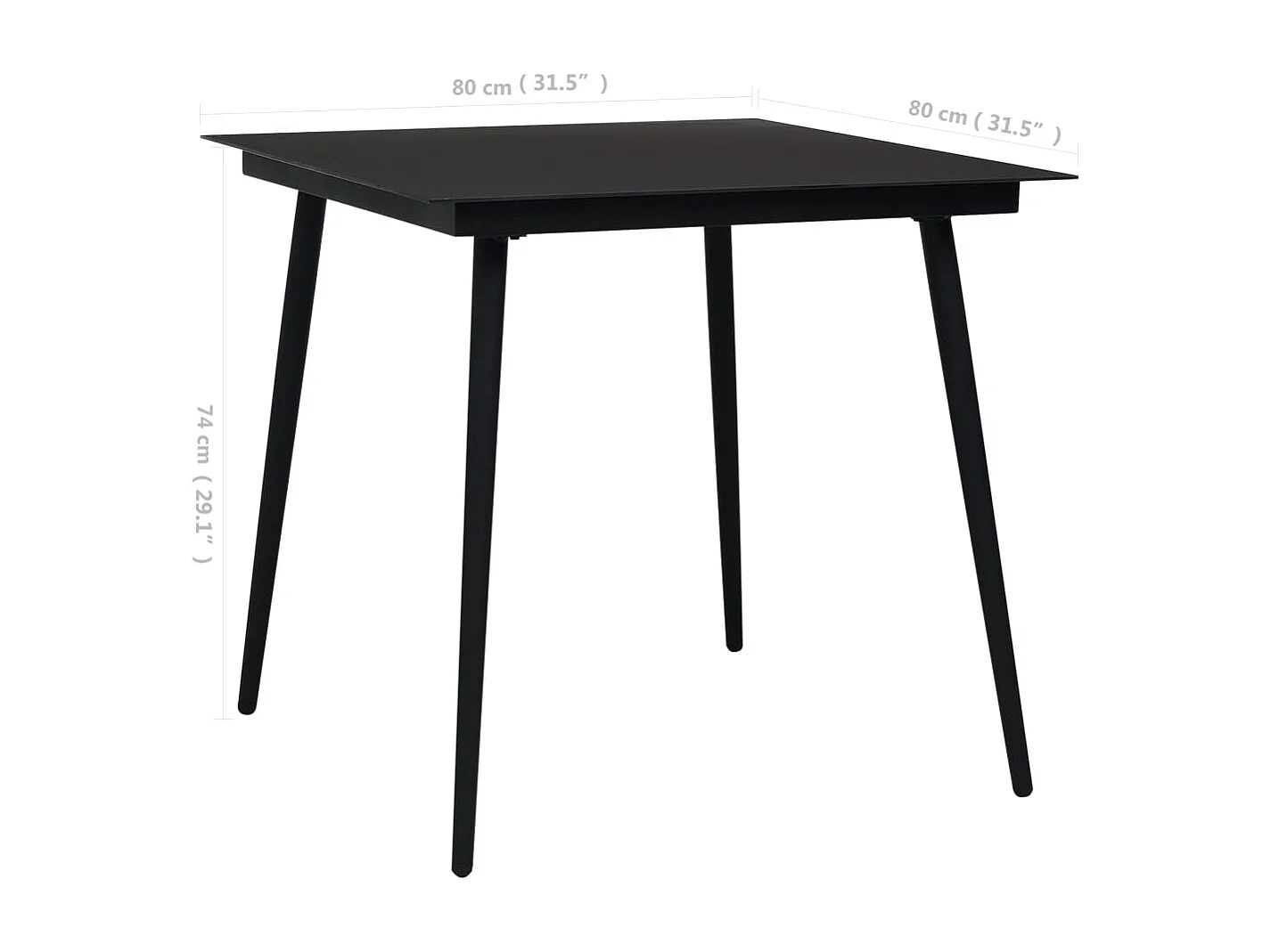 Table à dîner de jardin Noir 80x80x74 cm Acier et verre