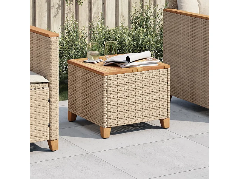 Mesa de jardim 45x45x37 cm vime PE e madeira de acácia bege