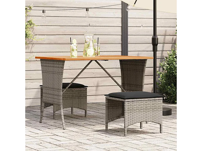 Mesa de jardim com tampo em acácia 105x75x72 cm vime PE cinza