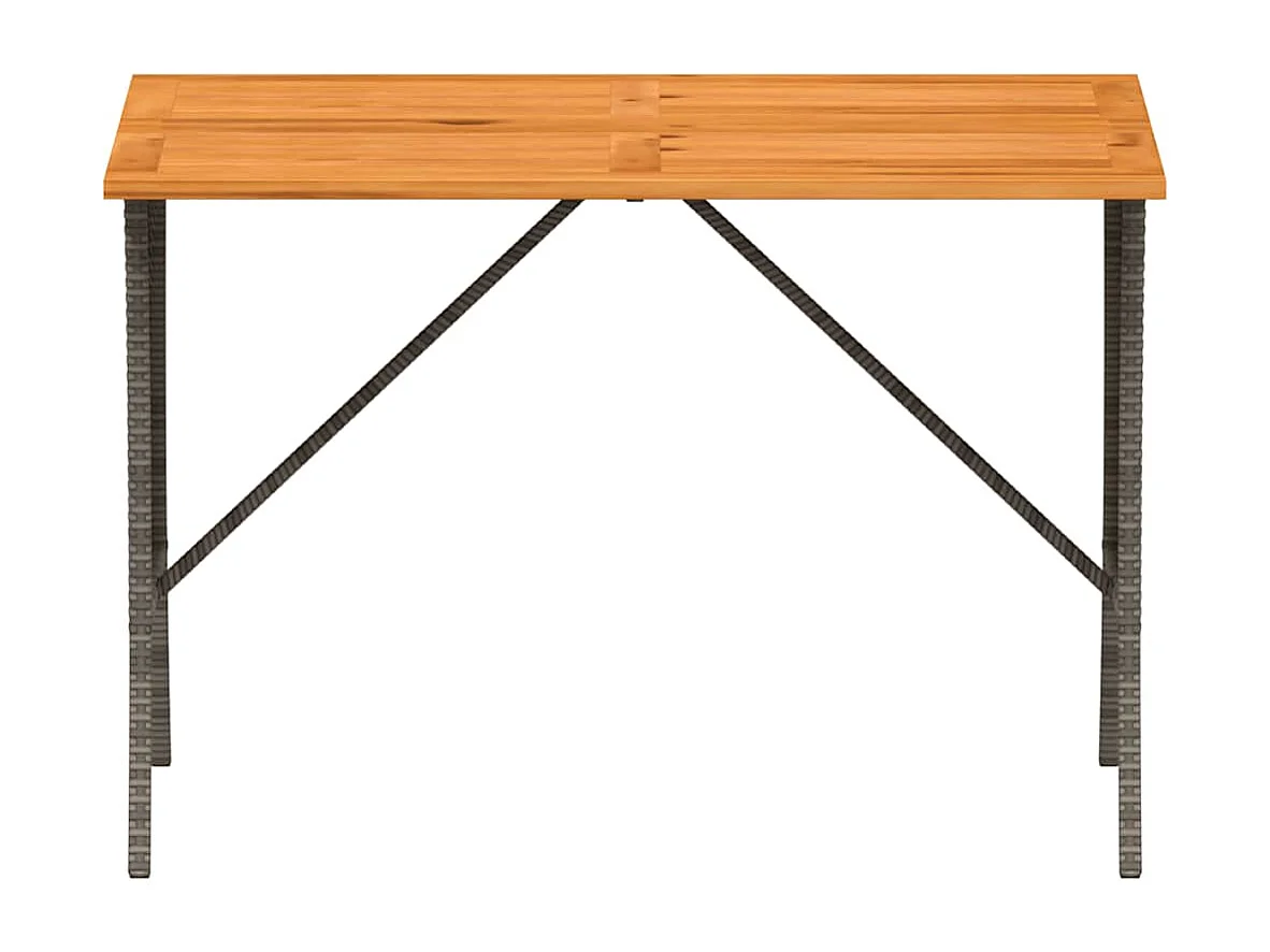 Mesa de jardim com tampo em acácia 105x75x72 cm vime PE cinza