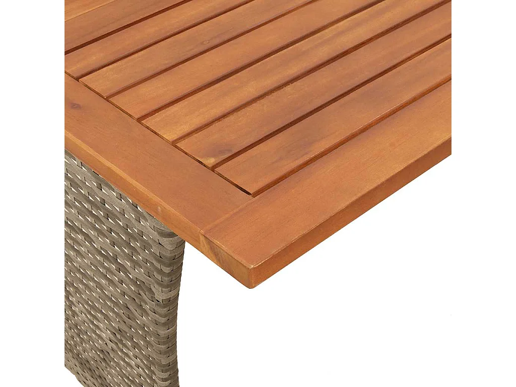 Mesa de jardim com tampo em acácia 105x75x72 cm vime PE cinza