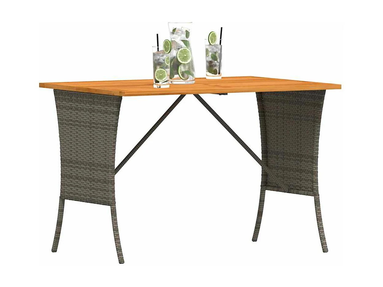 Mesa de jardín superficie de madera ratán PE gris 105x75x72 cm
