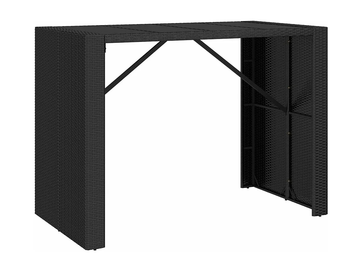 Table de bar et dessus en verre noir 145x80x110 cm poly rotin