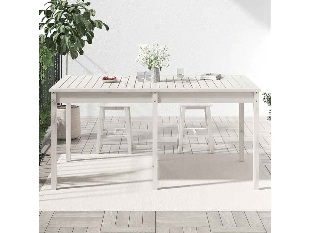 Mesa de jardín madera maciza pino blanco 159,5x82,5x76 cm