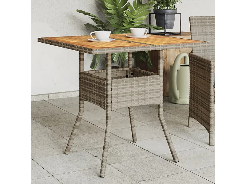 Mesa de jardín superficie de madera ratán PE gris 80x80x75 cm