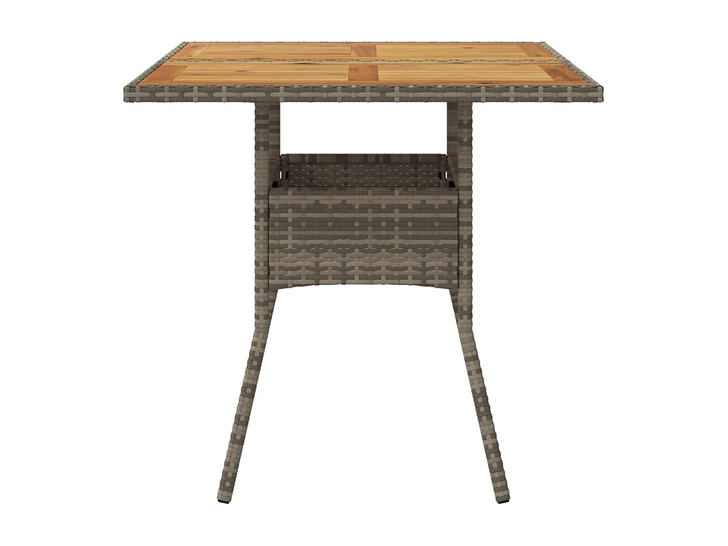 Mesa de jardim com tampo em acácia 80x80x75 cm vime PE cinza