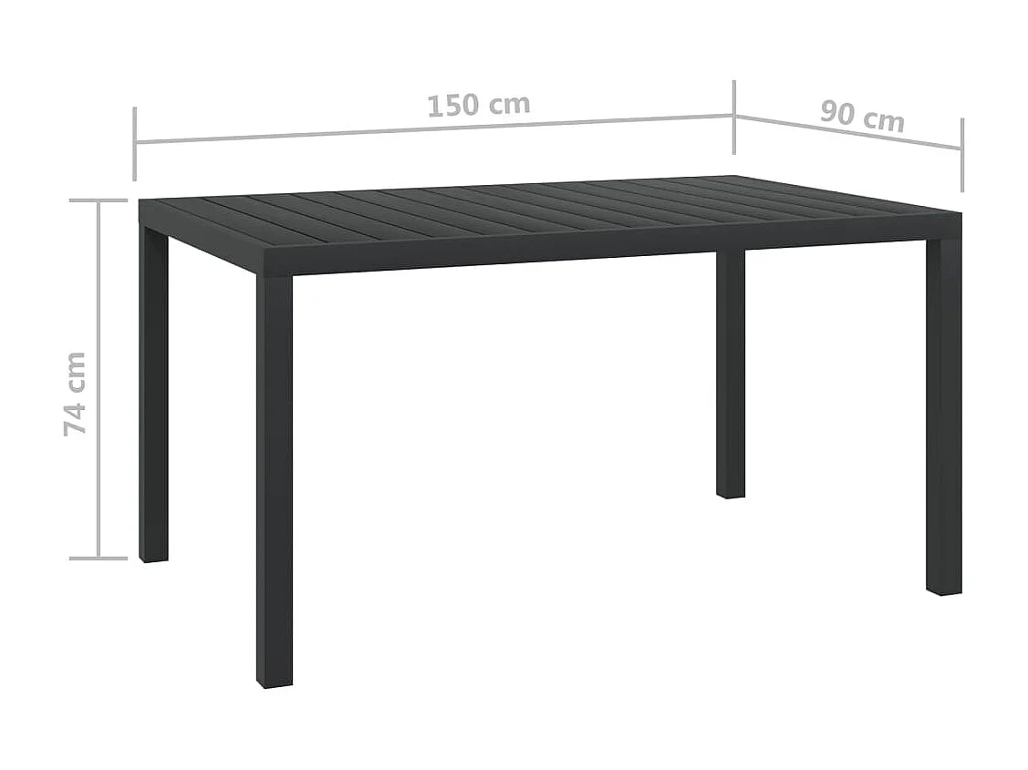 Table de jardin Noir 150 x 90 x 74 cm Aluminium et WPC