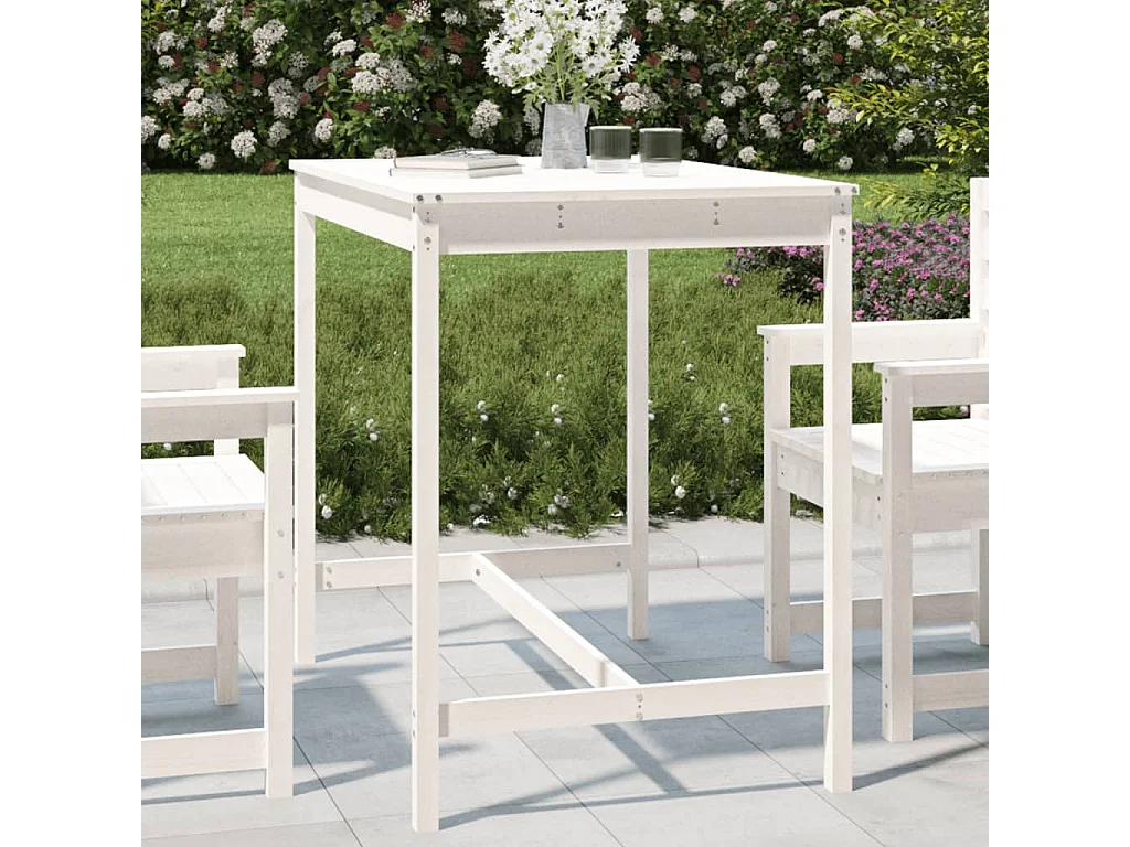 Table de jardin blanc 121x82,5x110 cm bois massif de pin