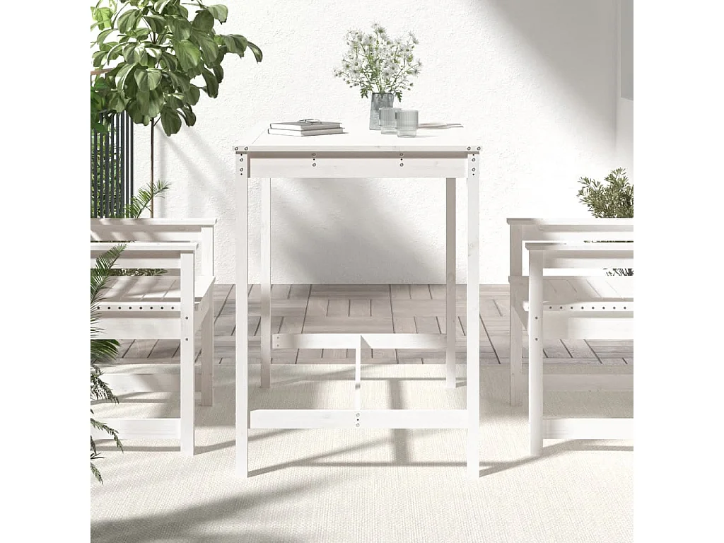 Table de jardin blanc 121x82,5x110 cm bois massif de pin