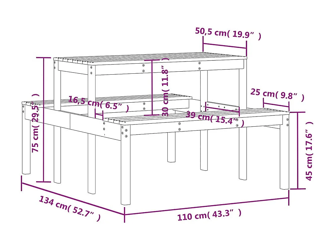 Table de pique-nique 110x134x75 cm bois de pin imprégné