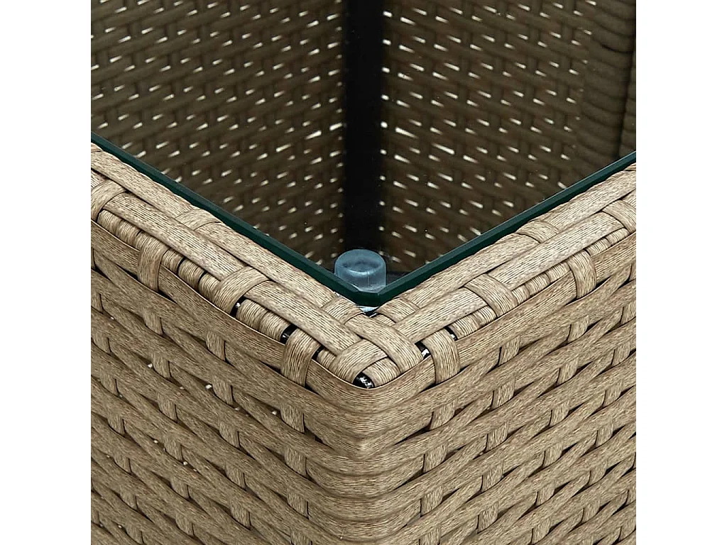 Table à thé Beige 41,5x41,5x44cm Résine tressée et verre trempé