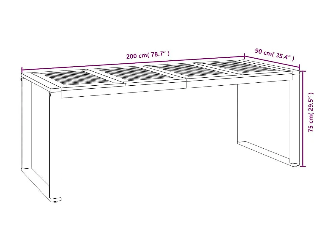 Mesa de jardín con patas en U madera maciza acacia 200x90x75 cm