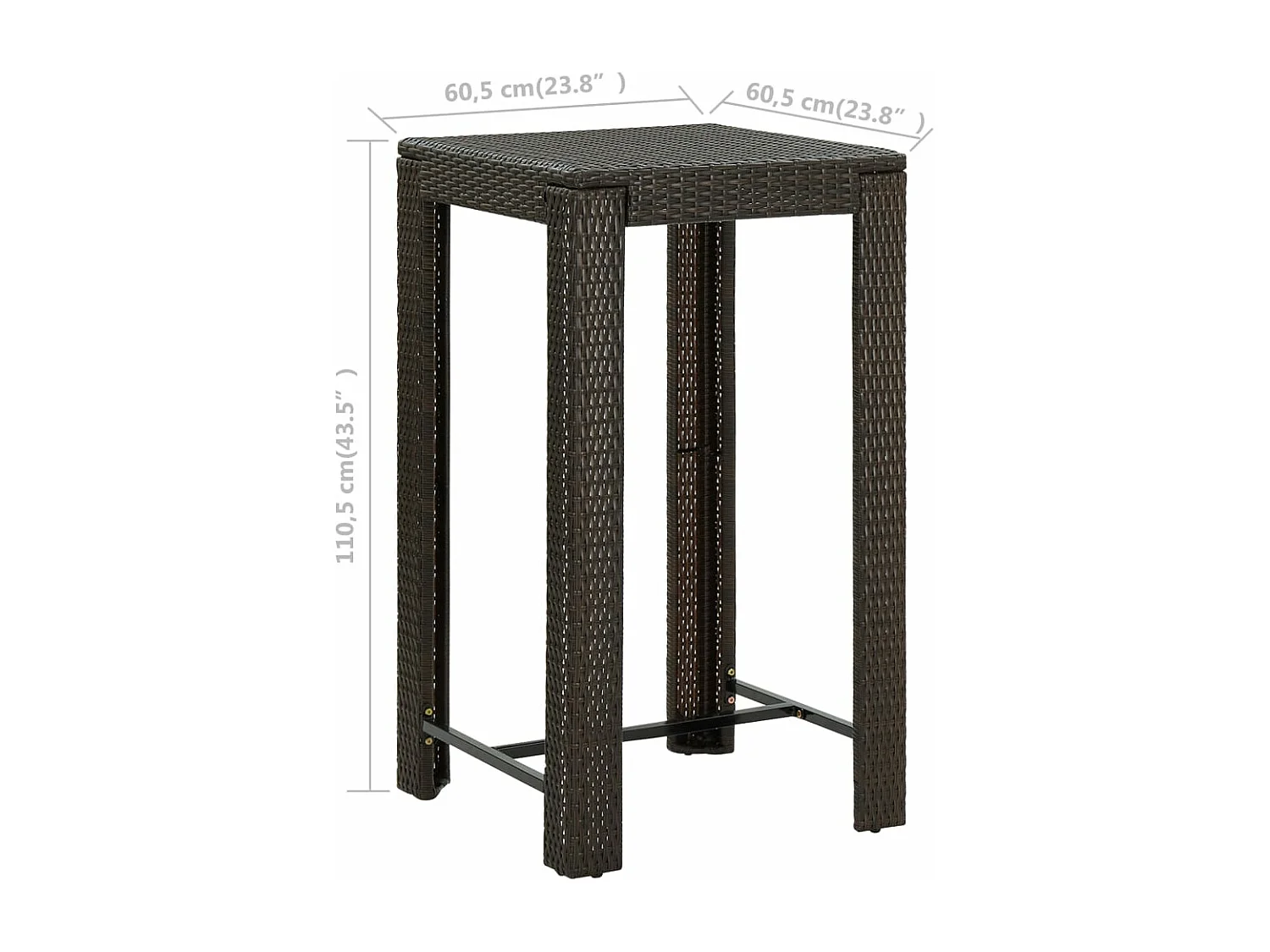 Table de bar de jardin Marron 60,5x60,5x110,5 cm Résine tressée