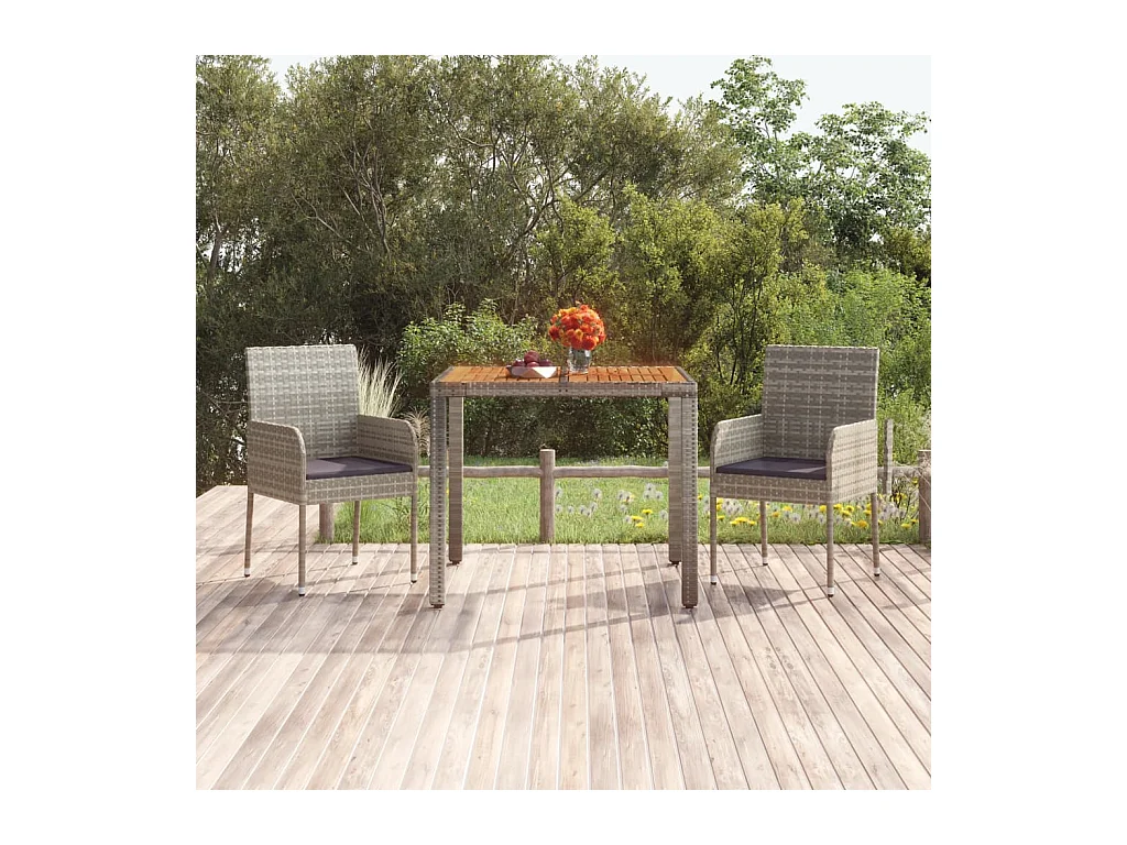 Table de jardin dessus en bois Gris 90x90x75 cm Résine tressée