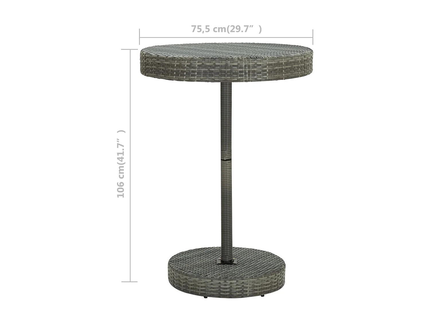 Mesa de jardim 75,5x106 cm vime PE cinzento