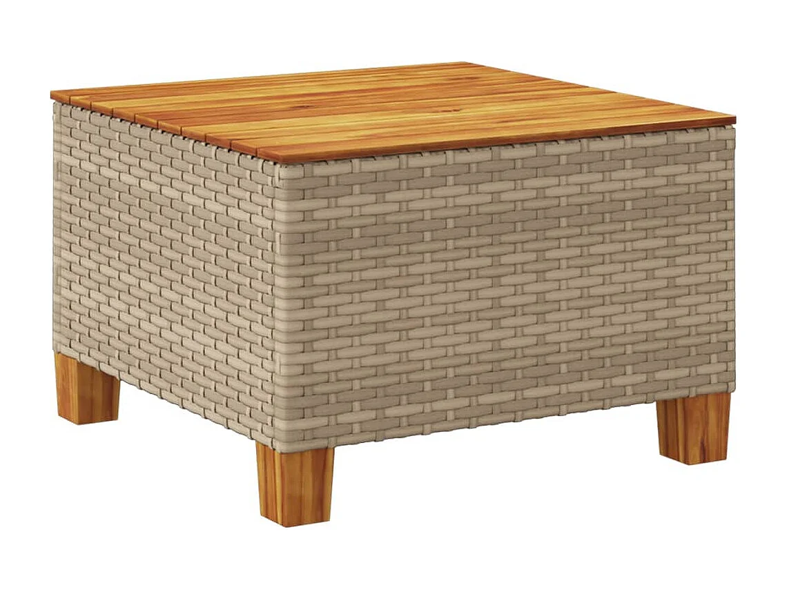 Table de jardin beige 55x55x36 cm résine tressée et bois acacia