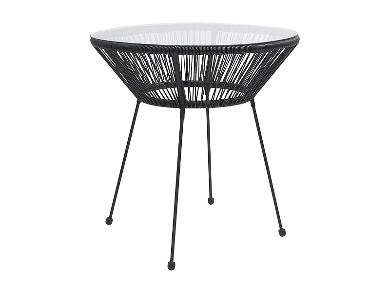 Table de salle à manger de jardin Noir Ø70x74 cm Rotin et verre