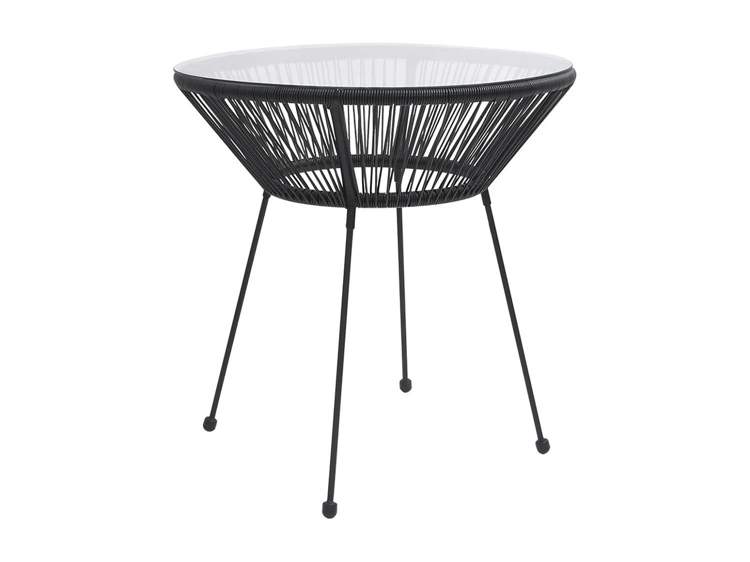 Table de salle à manger de jardin Noir Ø70x74 cm Rotin et verre