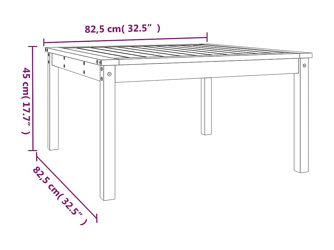 Table de jardin 82,5x82,5x45 cm bois massif de pin
