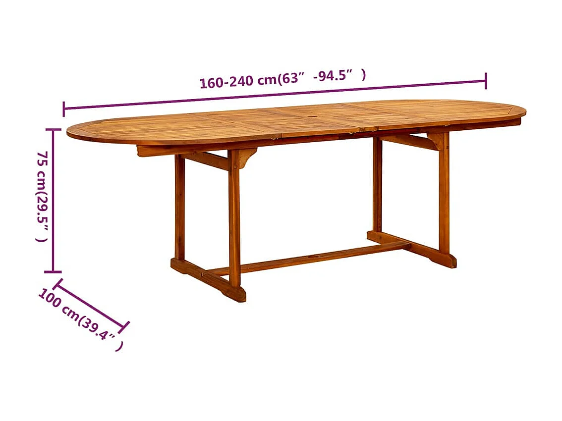 Table à dîner de jardin (160-240)x100x75cm Bois d'acacia massif