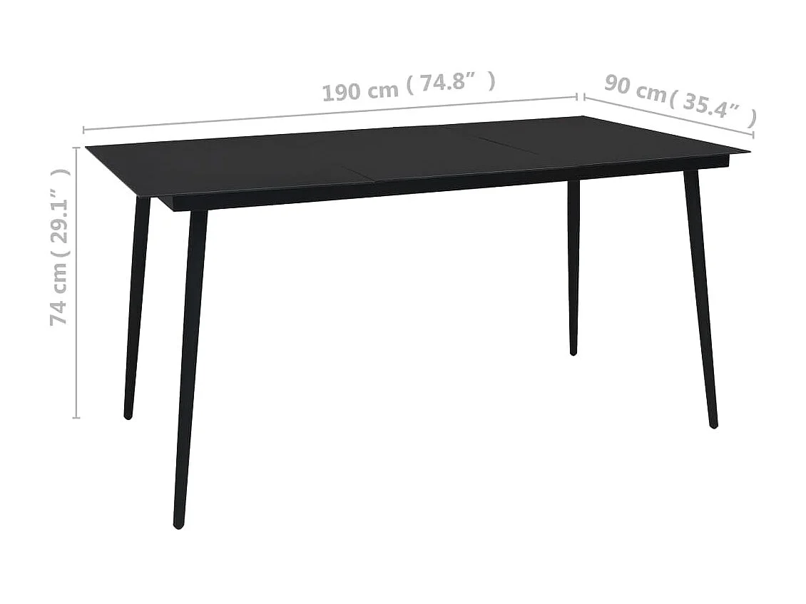 Table à dîner de jardin Noir 190x90x74 cm Acier et verre