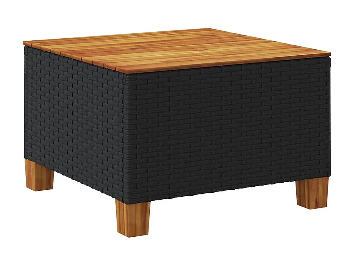 Table de jardin noir 55x55x36 cm résine tressée et bois acacia