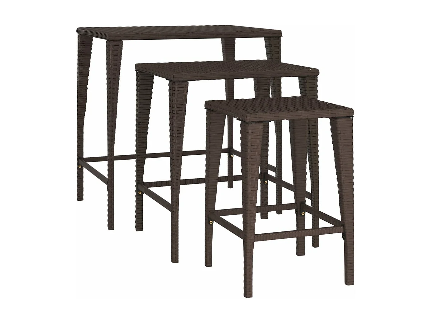 Tables gigognes de jardin 3 pièces marron résine tressée