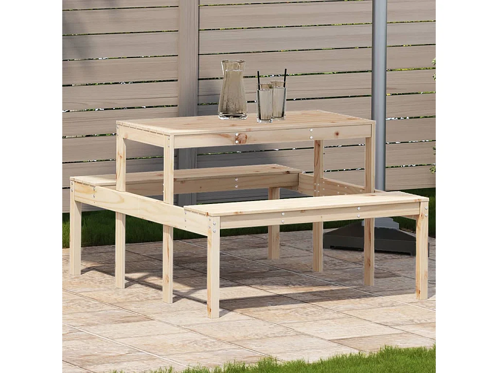 Mesa de picnic madera maciza de pino 110x134x75 cm