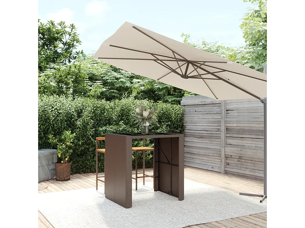 Table de bar et dessus en verre marron 105x80x110 cm poly rotin