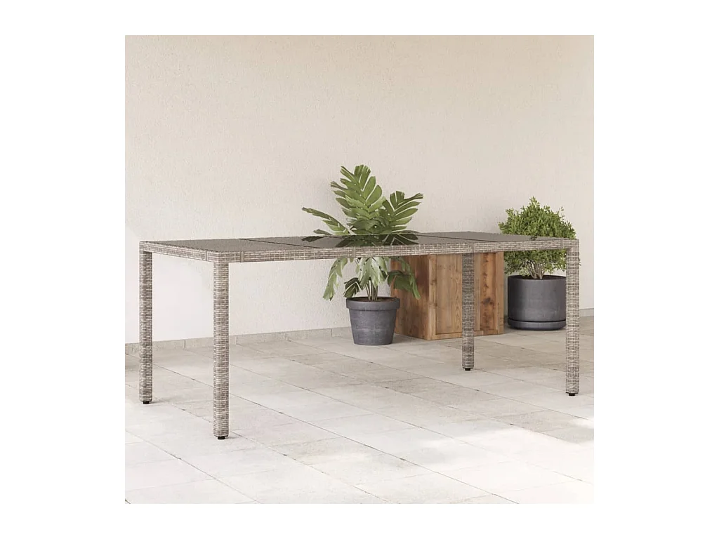 Table de jardin dessus en verre Gris 190x90x75cm Résine tressée