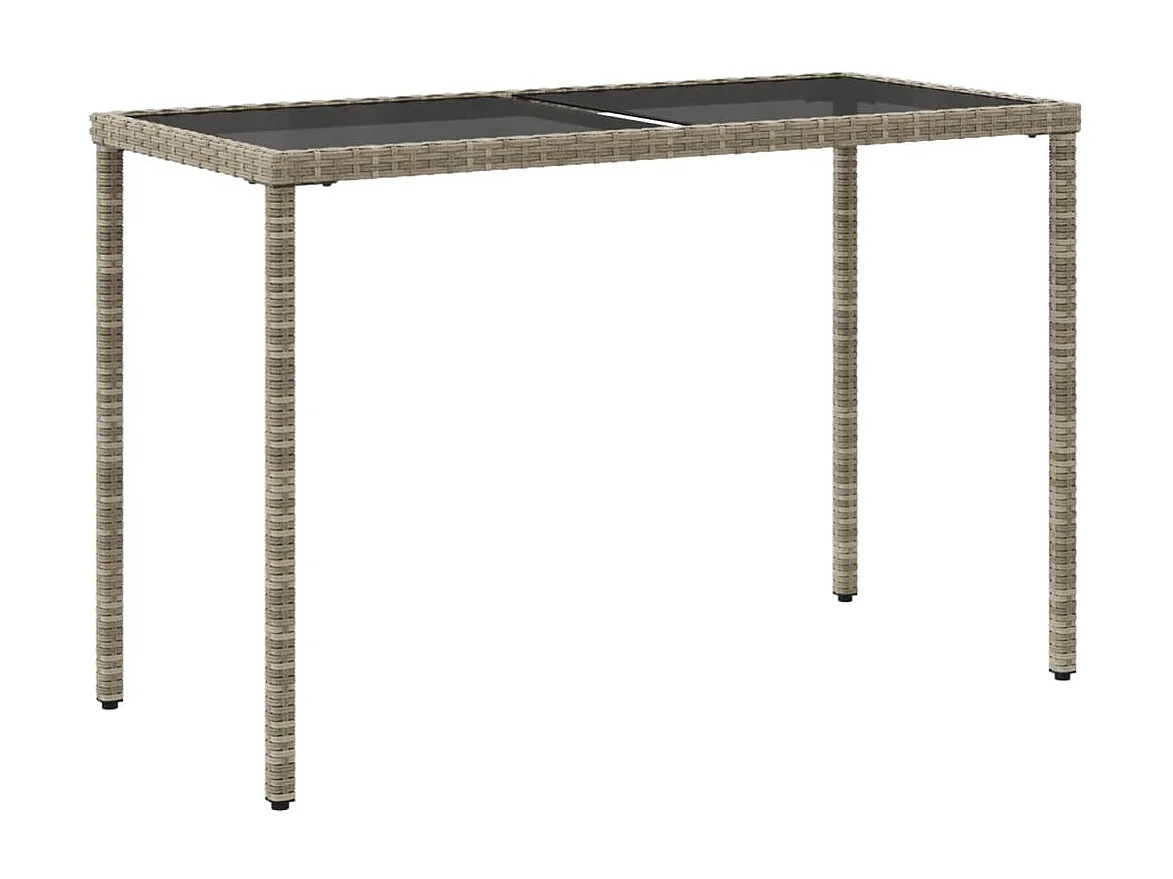 Table de jardin dessus en verre gris clair 115x54x74 cm rotin
