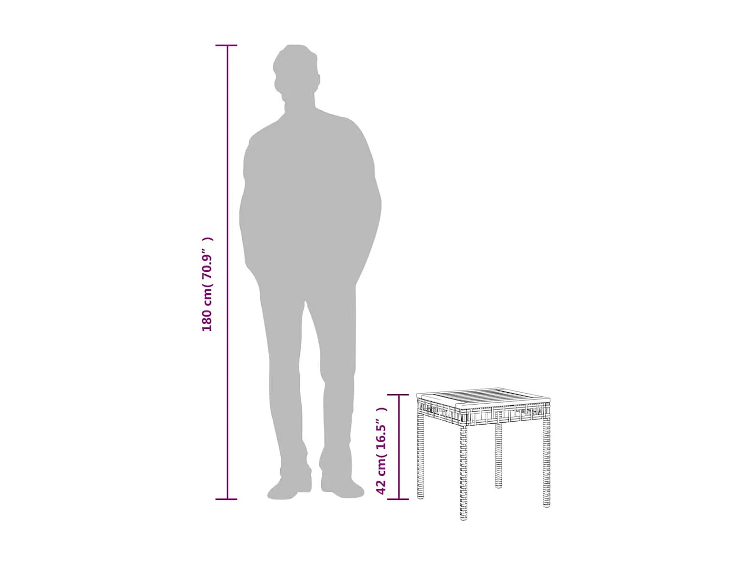 Table de jardin noir 38x38x42 cm résine tressée et bois acacia