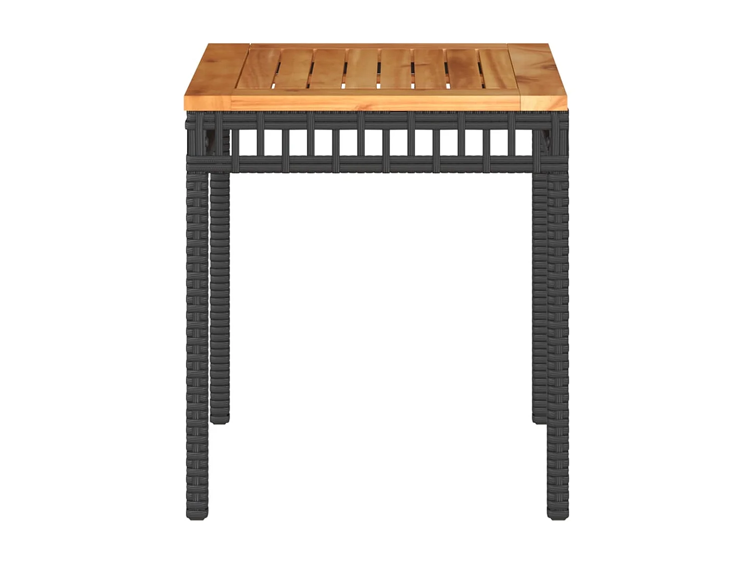 Table de jardin noir 38x38x42 cm résine tressée et bois acacia