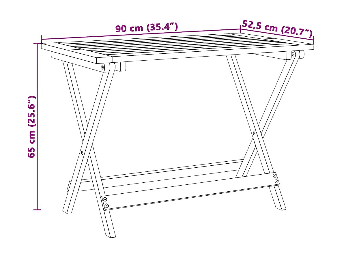Table pliable de jardin 90x52,5x65 cm bois d'acacia solide