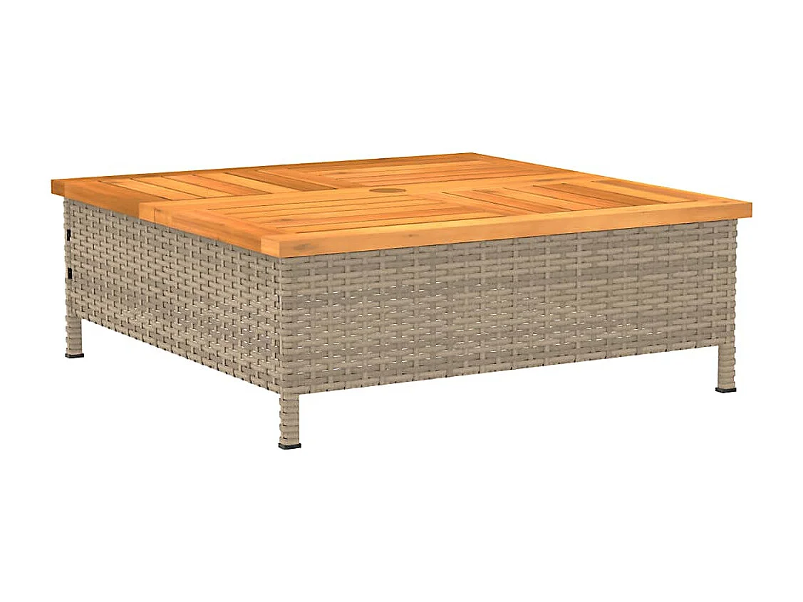 Mesa de jardim 70x70x25 cm vime e madeira de acácia maciça bege