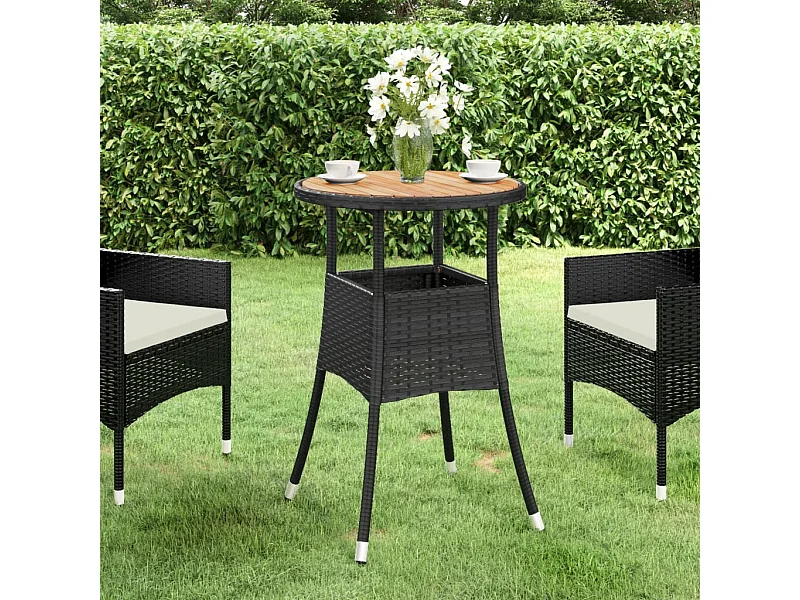 Mesa de jardim Ø60x75 cm madeira de acácia e vime PE preto