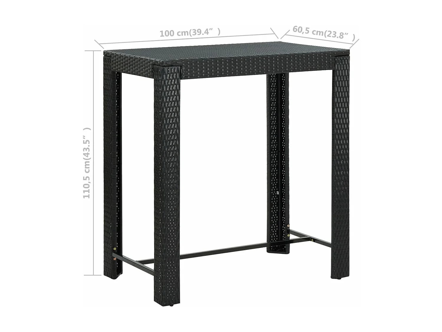 Table de bar de jardin Noir 100x60,5x110,5 cm Résine tressée
