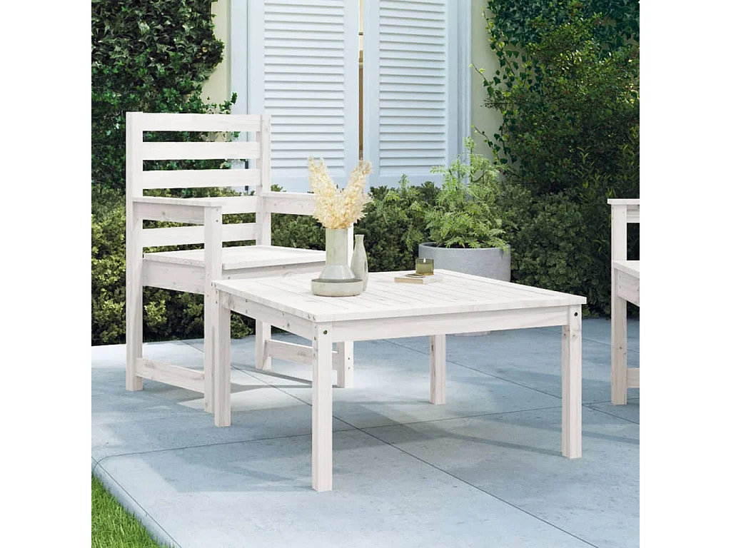 Mesa de jardín madera maciza pino blanco 82,5x82,5x45 cm