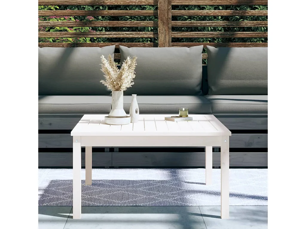 Table de jardin blanc 82,5x82,5x45 cm bois massif de pin
