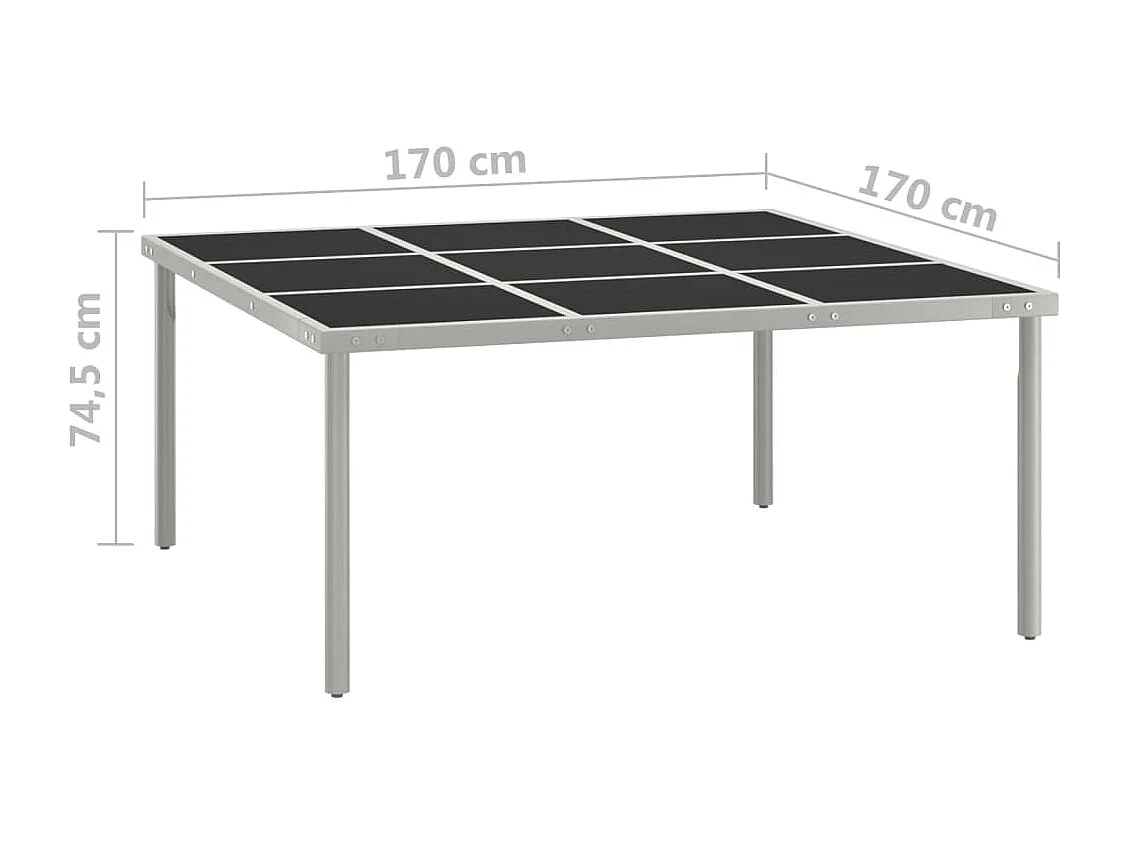 Table de salle à manger de jardin 170x170x74,5cm Verre et acier