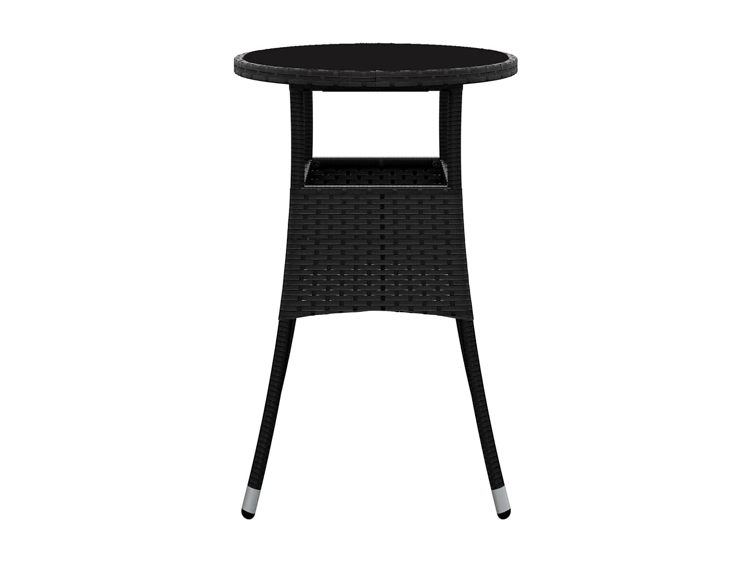 Table de jardin Ø60x75 cm Verre trempé/résine tressée Noir