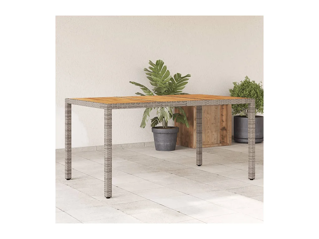 Mesa de jardín superficie madera acacia ratán gris 150x90x75cm