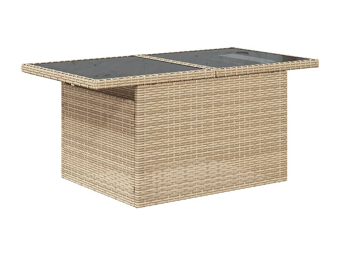 Table de jardin dessus en verre beige 100x55x73 cm poly rotin
